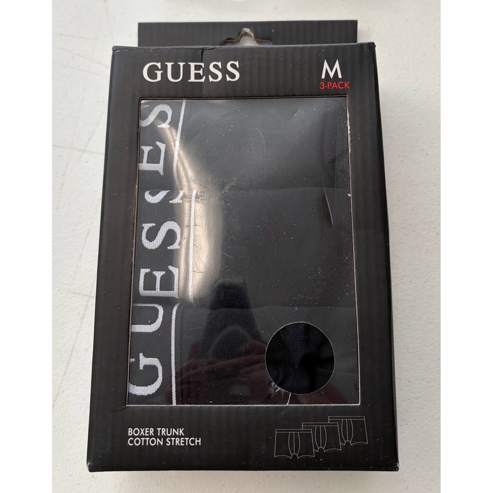 3 Pack GUESS Men's Medium Cotton Blend Stretch Boxer Trunks Black NWT